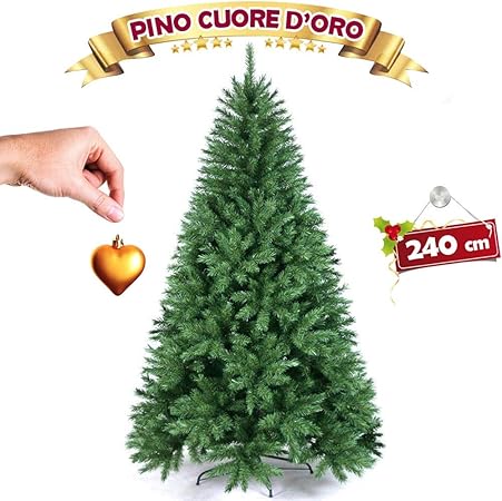 Albero Di Natale 240 Cm.Bakaji Albero Di Natale Pino Cuore D Oro Ecologico E Ignifugo Con Base A Croce In Ferro Pieghevole Super Folto Rami Innesto Ad Uncino Colore Verde 240 Cm Amazon It Casa E Cucina