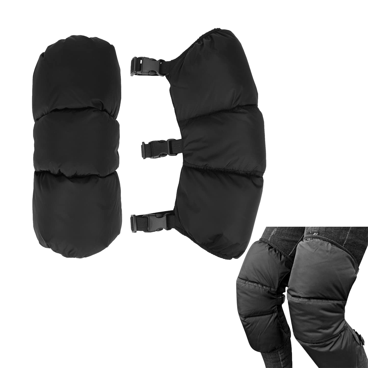 Motorcycle Winter Knee Pads Thermal Down Knee Warmer Windproof Adjustable Knee Shin Guard Pads Protective Gear Anti-slip Lightweight Knee Sleeve Snow Knee Brace Support for Cycling Riding Skiing