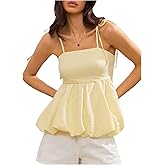 Floerns Women's Cute Bubble Hem Camisole Tie Shoulder Ruffle Cami Tank Top