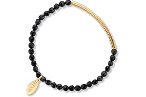 BOLDN – Women’s Beaded Bracelet with 4mm Black Onyx & 18K Gold-Plated Stainless Steel – Handmade in Canada, Stretch Fit, Wate