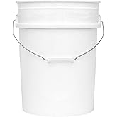 MKS Plastics 5-Gallon Bucket Only – No Lid Included, Made in USA, Food Grade BPA Free Plastic, Heavy Duty Multi-Use, Metal Handle with Grip, Stackable Storage – White, 1 Pack