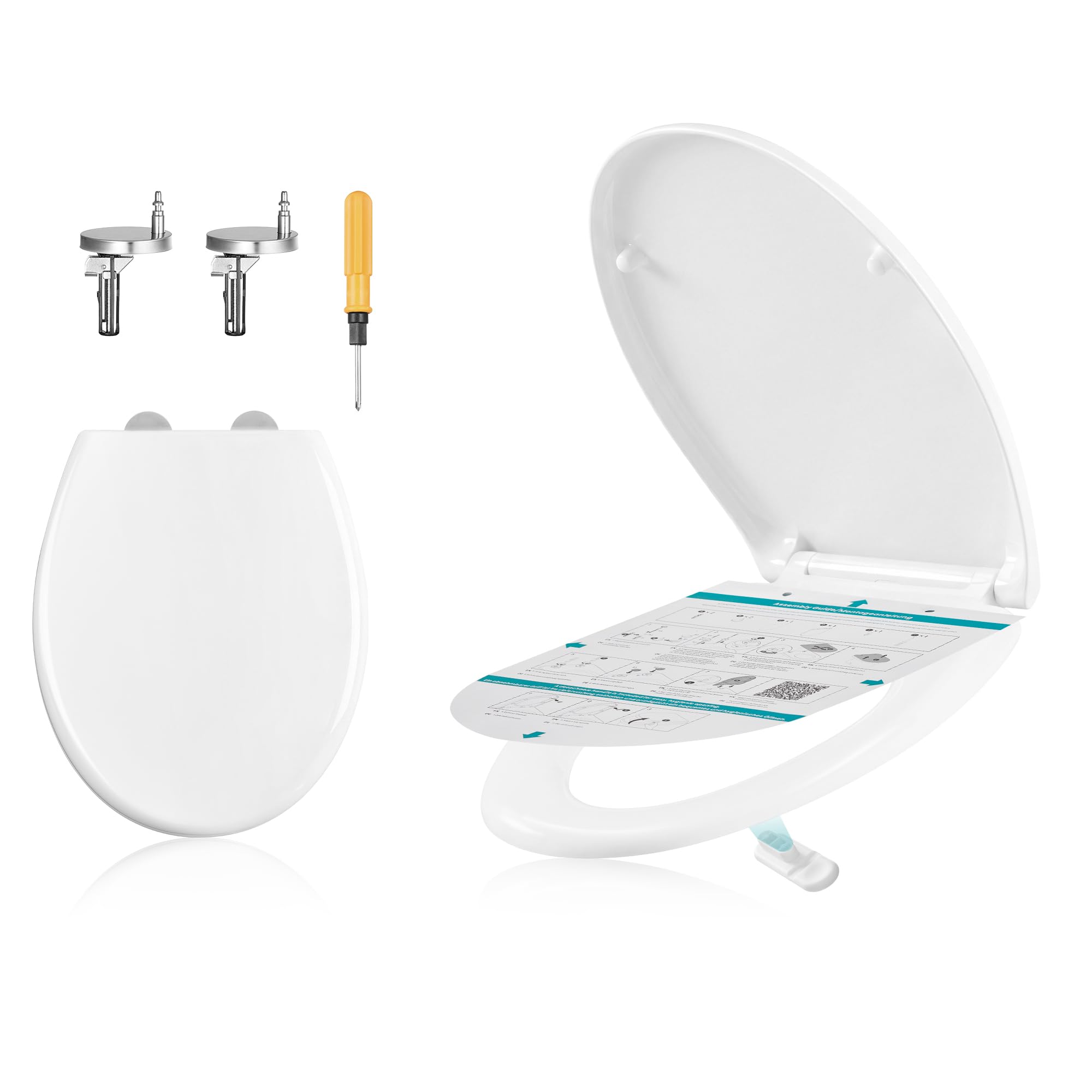 SONGMICS Toilettendeckel O-Form, WC-Sitz mit Absenkautomatik, Griff, Toilettensitz schnell abnehmbar, Klodeckel einfache Montage, WC-Deckel Urea-Duroplast, bis 300 kg belastbar, weiß BTL101WZ01