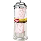 TableCraft H714CH Straw Dispenser, 4-3/8" x 4-3/8" x 11-1/8", glass, chrome plated top, includes 72 straws per dispenser