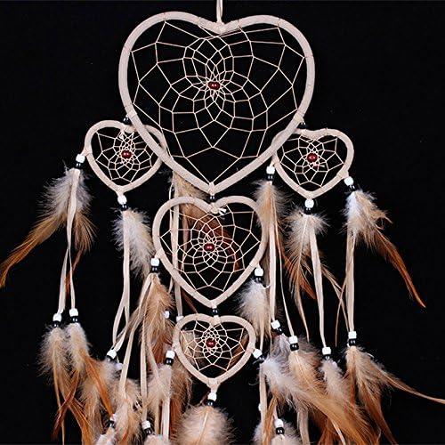 DreamCatcher, Fans Dream Catcher with Feathers Wall Hanging Decoration Ornament for Car, Home, Bedroom (Brown Hearts Rings)