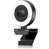 4K Webcam with Ring Light, PDAF Autofocus Web Camera for Desktop Computer | SIWOTECH Streaming Camera, 4K Webcam for PC, Built-in Privacy Cover, Dual Omnidirectional Mics, USB Plug-and-Play for Zoom