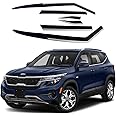 AUTOCLOVER Tape-On Rain Guards Window Visors 6 Pcs Set for Kia Seltos 2021 2022 2023 2024 2025/ Window Deflectors, Out-Channel Vent Shades (Chrome Line Black)