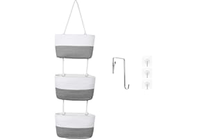 WILLITAT Hanging Baskets for Organizing, 3 Tier Wall Storage Basket, Boho Baby Nursery Organization Decor for Wall, Cotton Rope Over the Door Organizer, Behind Door Toy Storage for Boys and Girls