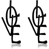 Fuvirou 80s 90s Neon Love Letter Earrings for Women Retro Acrylic Love Hollow Drop Dangle Statement Earrings