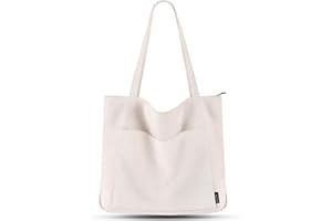 Prite Corduroy Tote Bag for Women, Large Zippered Messenger Bag with Pockets, Hobo Handbag for Shopping, Work, College