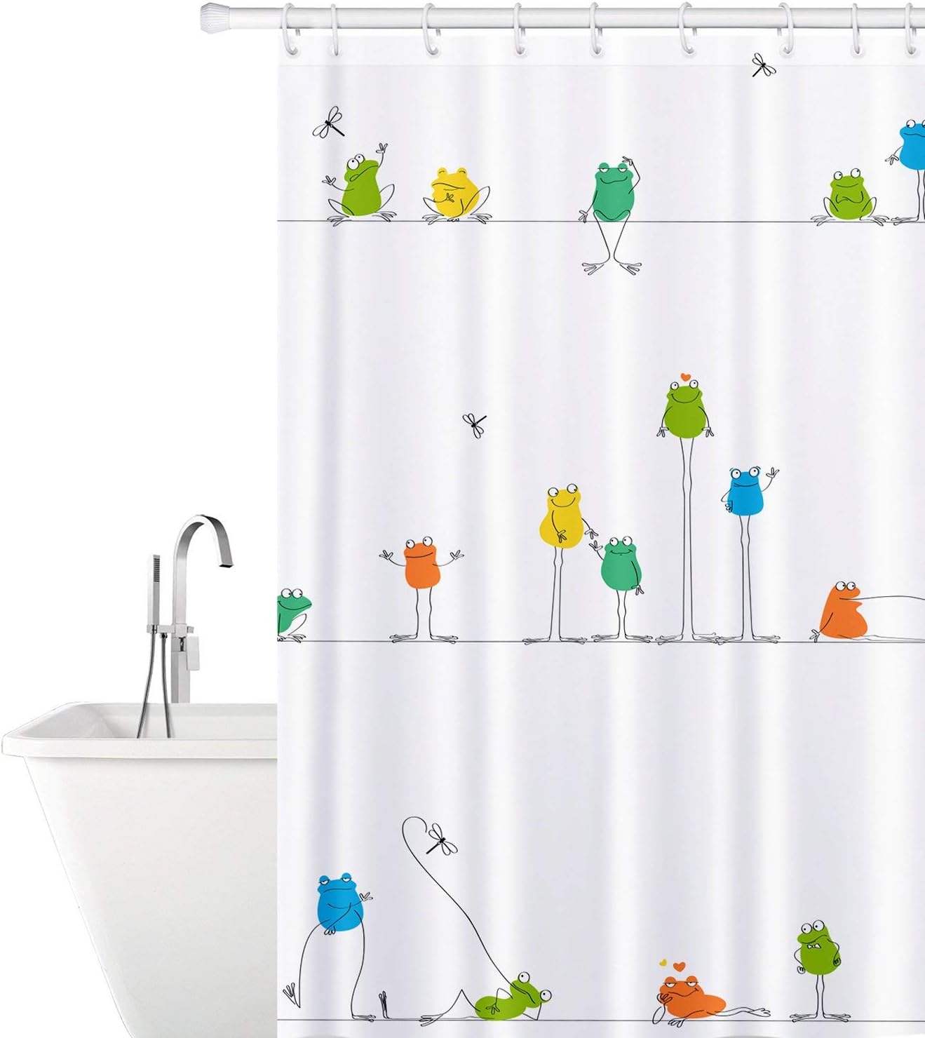 Tatkraft Funny Frogs Fabric Shower Curtain 180X180cm Waterproof Mildew Free with 12 Shower Rings