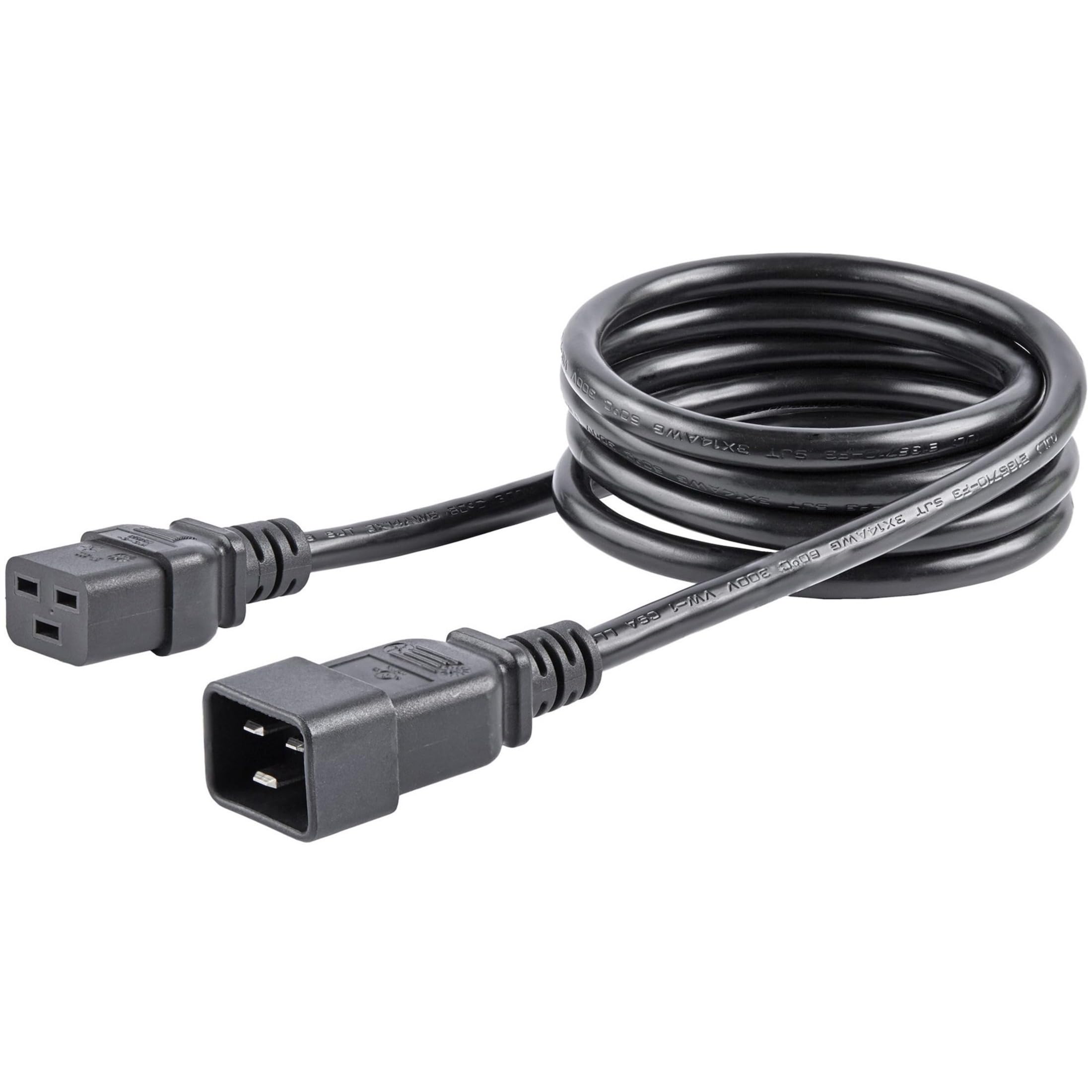 StarTech.com 6ft (1.8m) Heavy Duty Extension Cord, IEC 320 C19 to IEC 320 C20 Black Extension Cord, 15A 250V, 14AWG, Heavy Gauge Extension Cable, Heavy Duty AC Power Cord, UL Listed (PXTC19C20146)