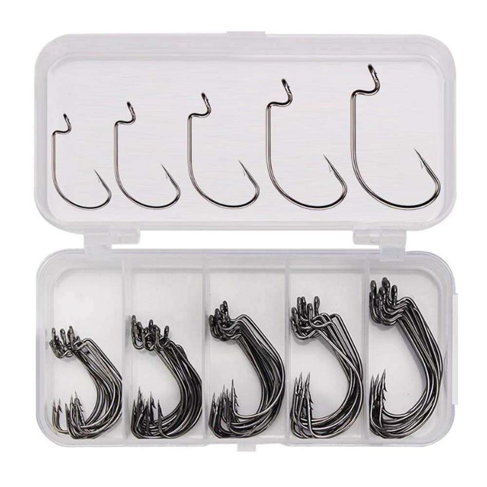 VOANZO 50Pcs Fishing Hooks High Carbon Steel Worm Soft Bait Jig Fish Hooks with Plastic Box