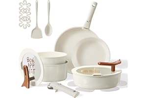 CAROTE 18Pcs Pots and Pans Set Non Stick, Nonstick Ceramic Cookware Set with Detachable Handle, Non Toxic Kitchen Cooking Set