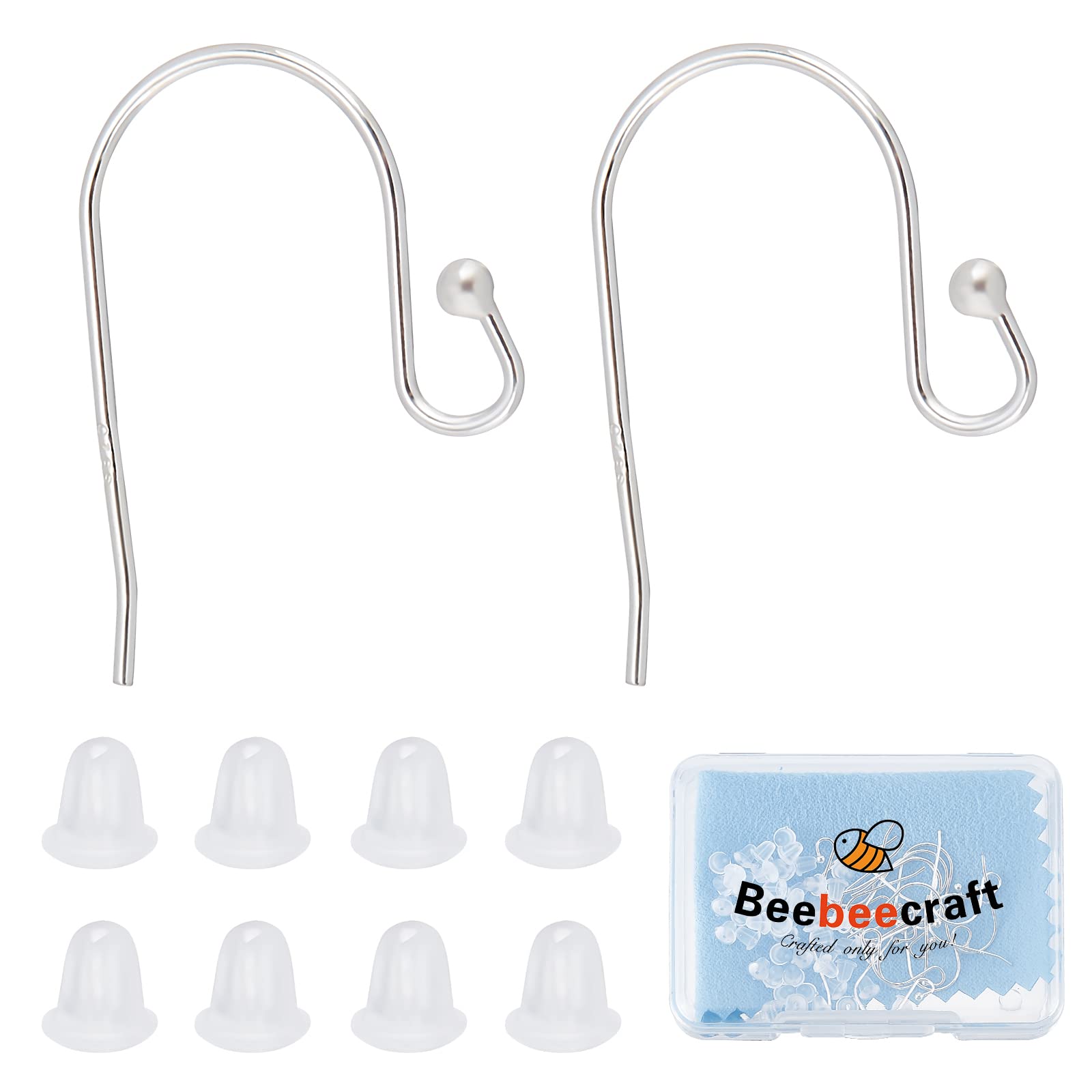 Beebeecraft 10 Pairs/Box Ear Wires Ball End 925 Sterling Silver French Fish Hook Earring 16.5x12mm for Drop Dangle Earring Findings DIY Jewellery Making
