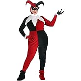 Plus Size Women's Harley Quinn Costume with Jumpsuit, Mask, Hood, Gloves, and Shoe Covers - Officially Licensed