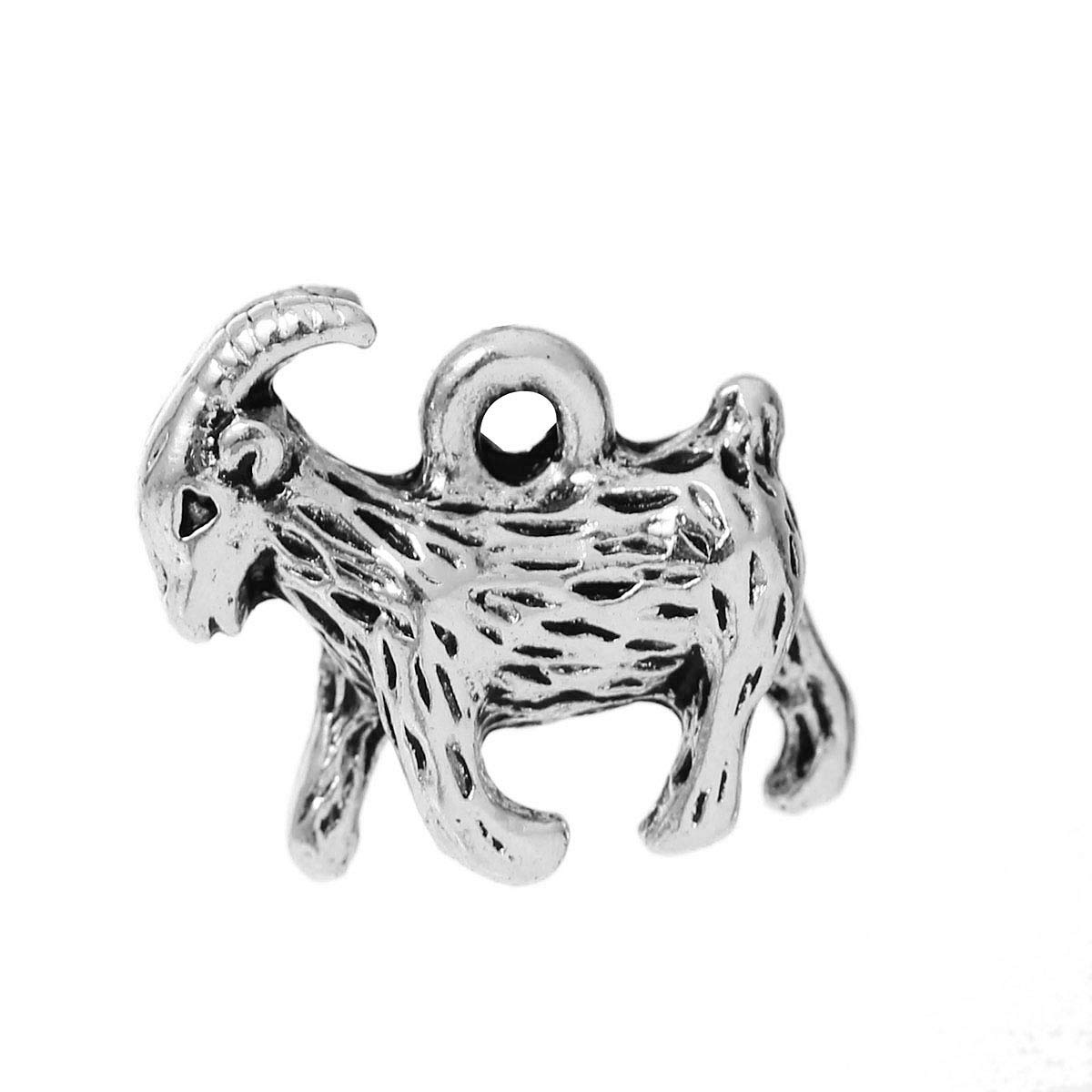 PEPPERLONELY 20pc Antiqued Silver Alloy Easter Goat Sheep Charms Pendants 17x13mm (5/8" x4/8"), Metal