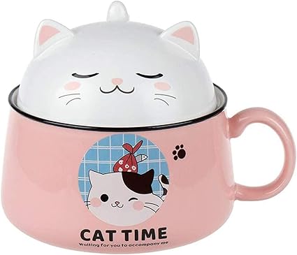 Bangsun Bol A Nouilles Instantanees En Ceramique Avec Couvercle Motif Chat Japonais Rose Amazon Fr Cuisine Maison