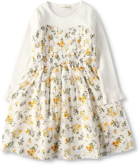 Amazon ブランシェス 花柄 ドッキング 長袖 ワンピース 女の子 キッズ 80cm アイボリー ワンピース チュニック 通販