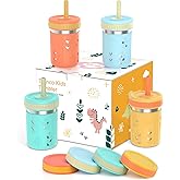 Tronco [4 Pack] 10 oz 2-in-1 Stainless Steel Kids Tumbler Cups with Silicone Sleeves, Spill-Resistant Flexible Straws & Storage Lids, BPA-Free Smoothie and Snack Cups, Dishwasher Safe