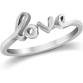 AeraVida 925 Sterling Silver Love Script Ring – Dainty Promise Ring for Women with Polished Word Design | Thin Anti-Tarnish Minimalist Band
