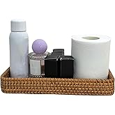 LONG XIN SERIES 1PCS 10.63x4.33 Inch Rattan Bathroom Vanity Tray Vintage Storage Basket Bin Toilet Paper Basket for Bathroom Kitchen Toilet Tank Vanity Countertop Table Shelf