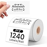 Phomemo 3"x2" Thermal Labels Roll - 1240 PCS Label Stickers for Small Business Supplies - Commercial Grade Logo Stickers for Business Customized - Waterproof Shipping Labels for Thermal Printer