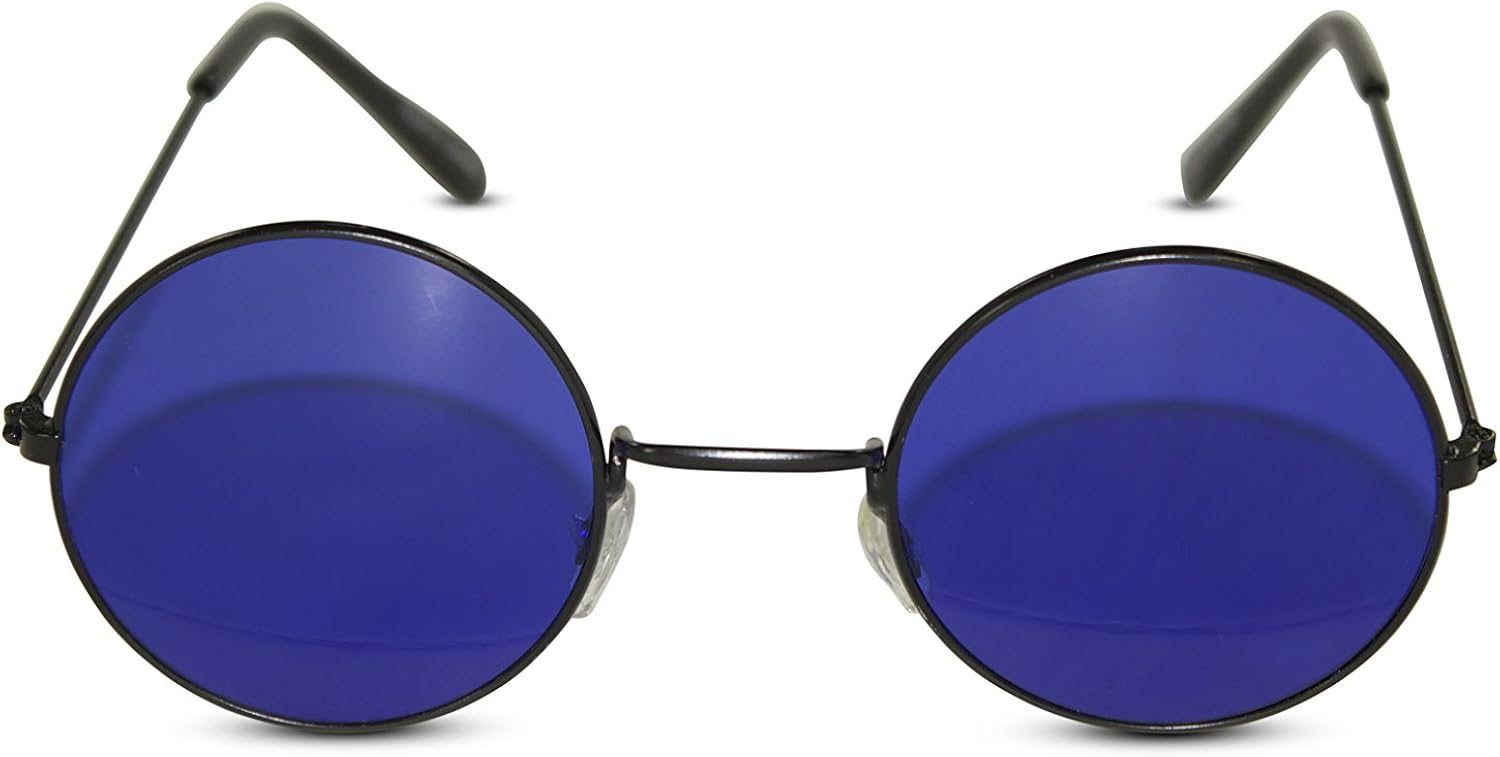 John Lennon Sunglasses Round Hippie Shades Retro Colored Lenses Retro Party (Black frame w/Purple Lens): Shoes