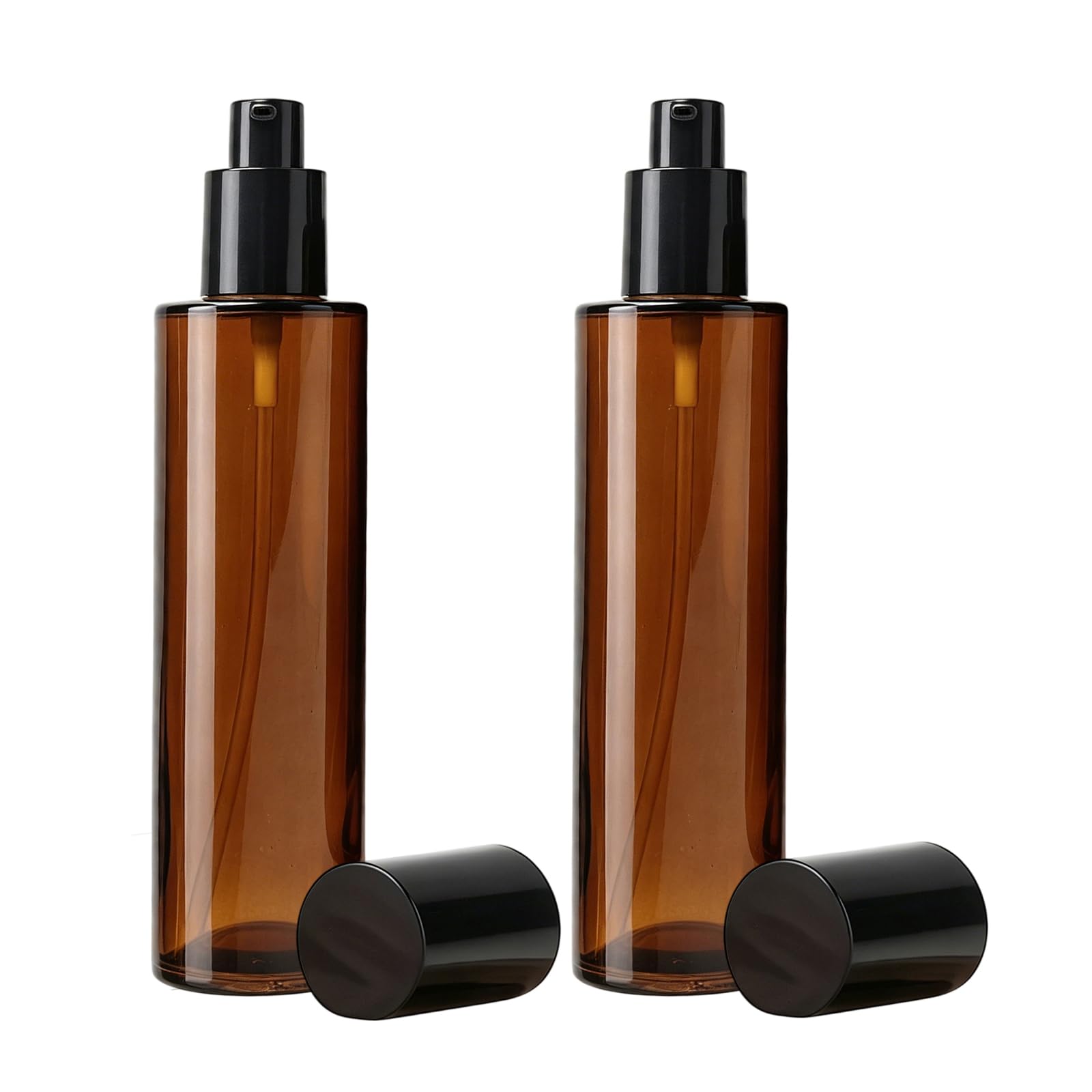 2PCS 120ml/4oz Empty Refillable Amber Glass Lotion Pump Bottle Cosmetic Dispensers Makeup Packing Storage Container with Black Cap for Essential Oil Foundation Cream Lotion