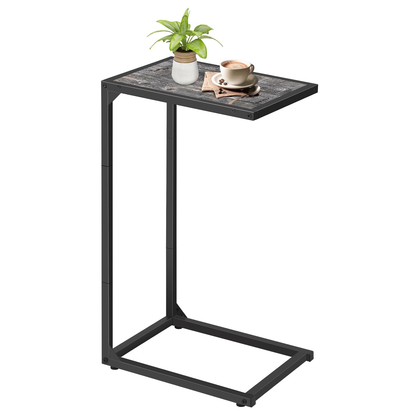 MOOACE C Shaped End Table, Couch Table for Small Space That Slide Under, Snack Side Tables for Sofa, TV Trays for Living Room Bedroom, C Shaped End Table for Couch, Small Bedside Tables, Grey