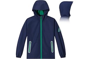 Veridra Kids Rain Jacket with Air Vents Mesh Lined, Hooded Raincoats with Extended Brim for Boys Girls