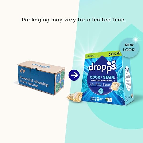 DROPPS ODOR & STAIN BIOBASED POWER LAUNDRY DETERGENT PODS, CRISP BREEZE HE COMPATIBLE LAUNDRY PODS FOR FRESH CLOTHES – LAUNDRY SOAP SUPPLIES & RECYCLABLE PAPERBOARD PACKAGING