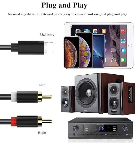 Apple MFi Certified] Lightning to RCA Cable for iPhone iPad, 4Ft