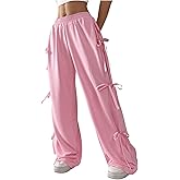 SHENHE Women's Wide Leg Baggy Sweatpants Elastic Waist Tie Bow Pants Loose Long Pants
