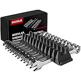 WAENLIR 12PCS Magnetic Modular Wrench Organizer Set-Tool Drawer Storage Rack with Metric&SAE Labels, Wrench Holder with Magnet, Perfect Tool Gift for Men, father, boyfriend, DIYers & Mechanics (Black)