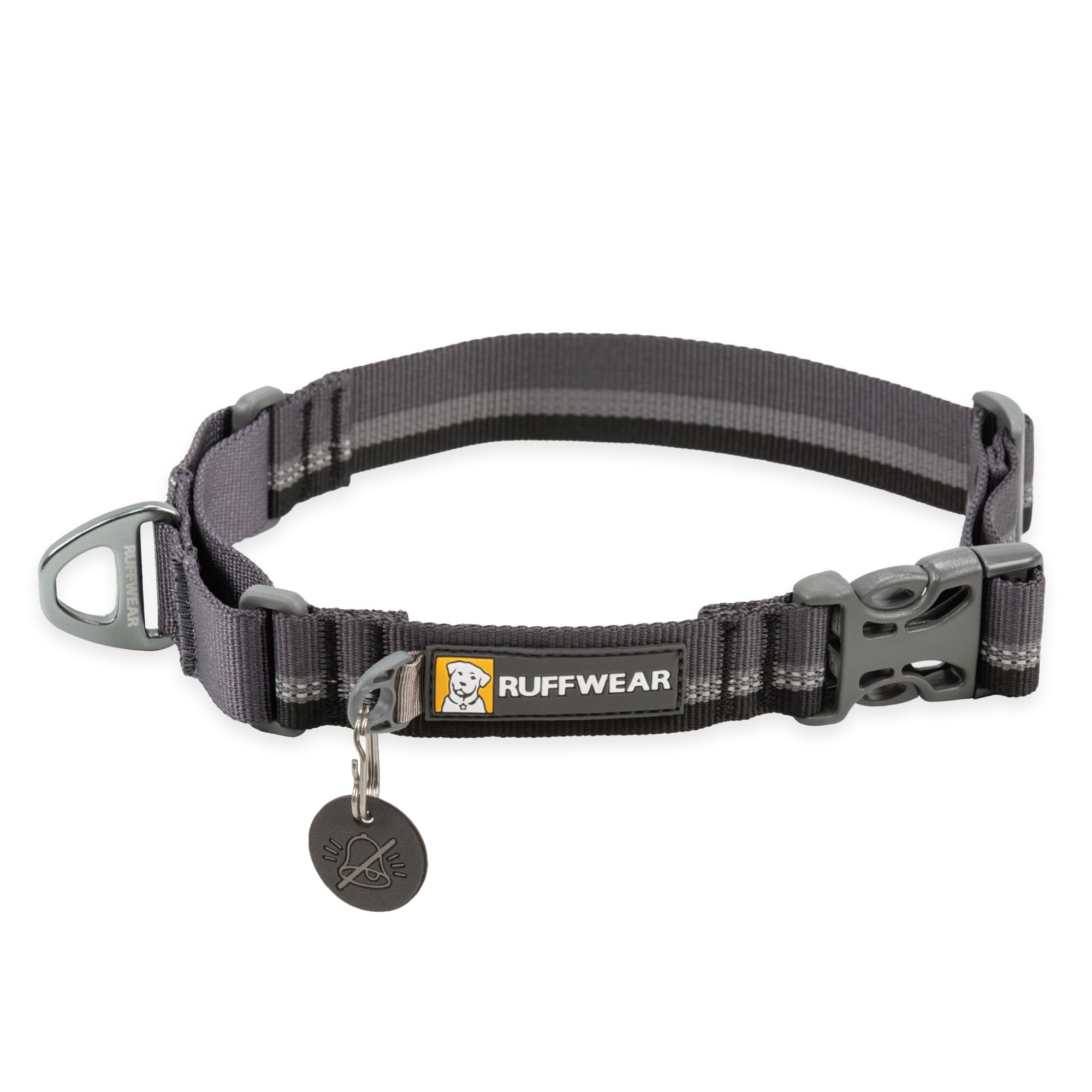 RUFFWEAR Web Reaction Collar, Medium Dog Collar, Adjustable Martingale Collar with Aluminium V-Ring & Side Release, Comfy Fabric Reflective Dog Collar with Tubelock Webbing, 43-51cm, Basalt Grey