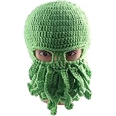 Leadigol Octopus Beard Hat,Octopus Beanie Hat Winter Warm Octopus Hat,Knit Caps Ears Warm Earflap,Squid Beanie Cap,Octopus Beanie Facemask Halloween Costume Green