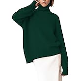 YKR Women's Turtleneck Sweater Chunky Long Sleeve Knitted Pullover High Low Hem Sweater Jumper Top ArmyGreen M