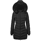 ASPO Women's Long Winter Coats Waterproof Warm Puffer Down Jacket Fleece Lined Parka with Faux Fur Removable Hood
