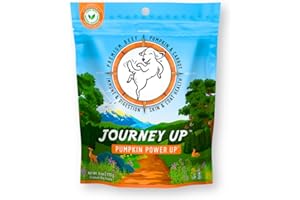 HappyTails Journey Up, Pumpkin Power Up Jerky Treats for Dogs with Beef, Pumpkin & Carrots-Made in USA-Prebiotics for Gut & Immune Health, Omega 3 & 6 for Skin & Coat, Small-Large Dogs, 6 oz.