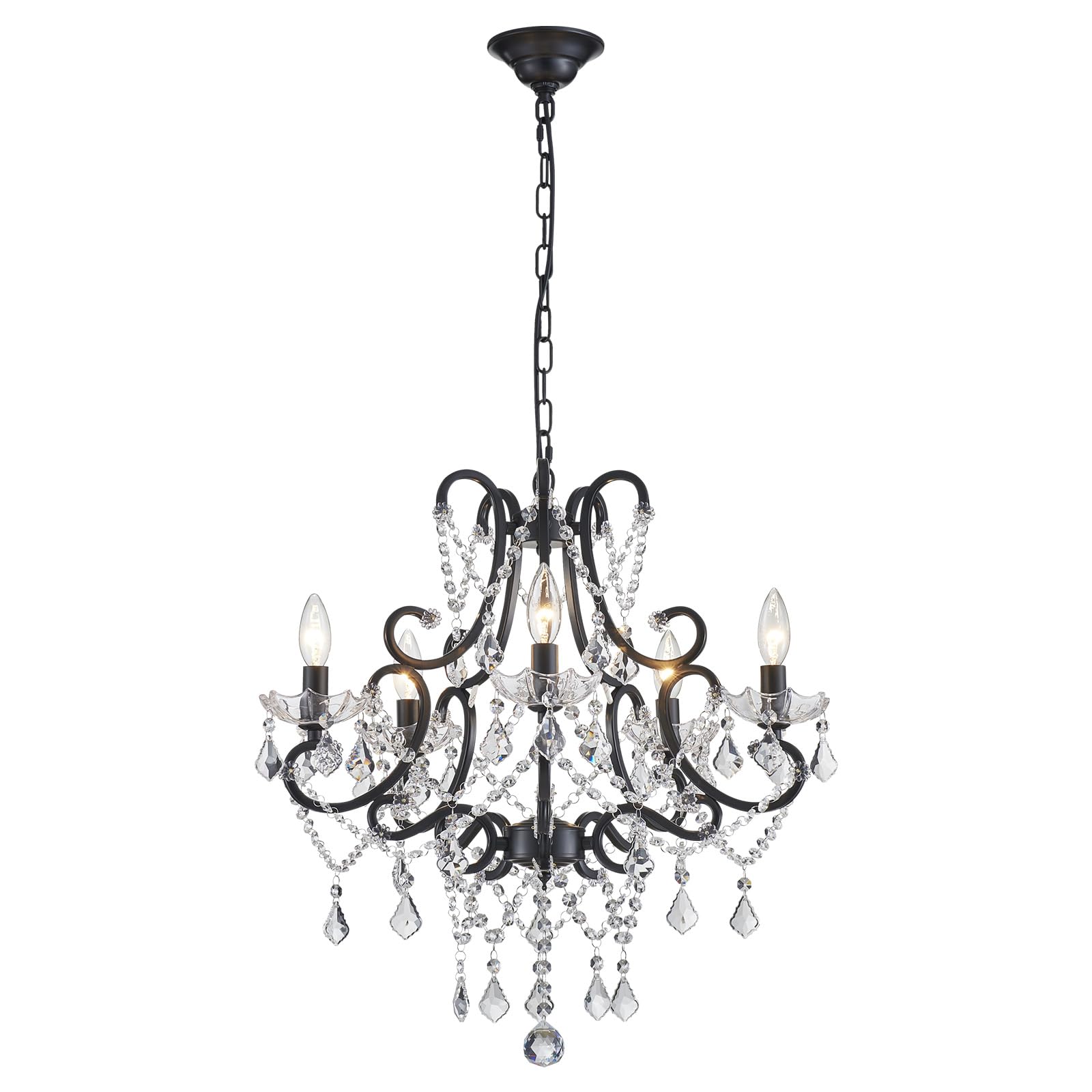 Photo 1 of Black Crystal Chandelier, 5-Light Modern Black Chandelier for Dining Room Light Fixture, Crystal Pendant Ceiling Light Fixture, Modern Candle Chandelier for Living Room Kitchen Island Entryway Bedroom