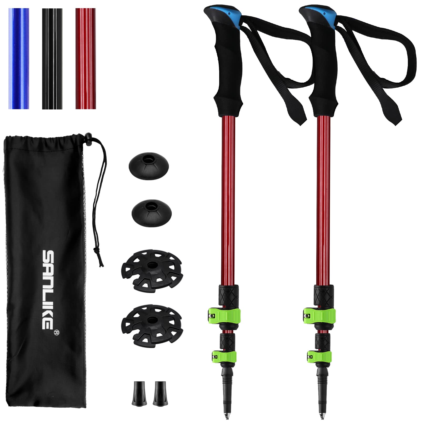 KOMCLUB Walking Hiking Trekking Poles, 2 Pack Telescopic Hiking Poles with Adjustable Quick Flip-Lock Collapsible Lightweight Mountaineering Sticks Portable Trail Cane for Backpacking Camping (Red)