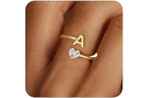 Fezodo Christmas Gifts for Grandkids Teens Girls - 18K Gold Plated Adjustable Initial Rings for Women Girl Dainty Gold Rings Birthday Gifts Stocking Stuffers for Teen Girls Women Jewelry