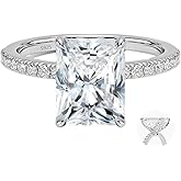 VISDIV 3CT 925 Sterling Silver Engagement Rings Radiant Cut AAAAA Cubic Zirconia CZ Wedding Promise Bands For Women Solitaire Simulated Diamond Silver/Gold Size 5-10