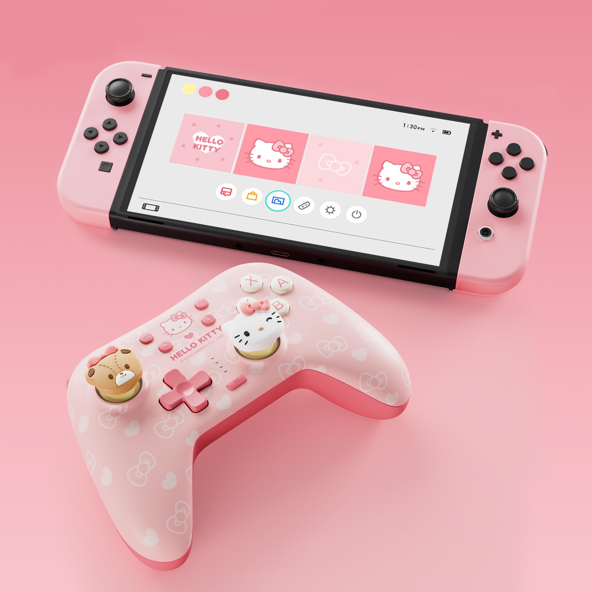 Kuitmor Pink Switch Controller,Hello Kitty Hall Effect Controllers Wireless for Switch 2/1/OLED/Lite,PC,Android,iOS | Bluetooth + Wired,1000mAh Battery,6-Axis Gyro,Dual Vibration,RGB Breathing Light