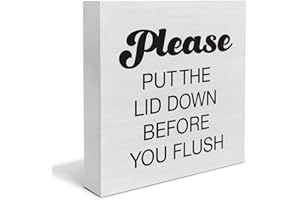 YIDOU Country Humor Bathroom Wood Box Sign Decor Desk Sign Please Put the Lid Down Wooden Box Block Sign Home Guest Husband Bathroom Shelf Wall Decoration