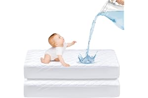 Mooreeke 2 Pack Crib Mattress Protector, Breathable Waterproof Quilted Fitted Mattress Cover, Ultra Soft Baby Mattress Pad 52" x 28" - Toddler Mattress Protector Fits Up to 9", White