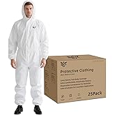 VigiFront Disposable Coveralls Hazmat Suit, 5 or 25 Pack, 7 Size Options, Full Body Elastic Wrists & Ankles with Hood