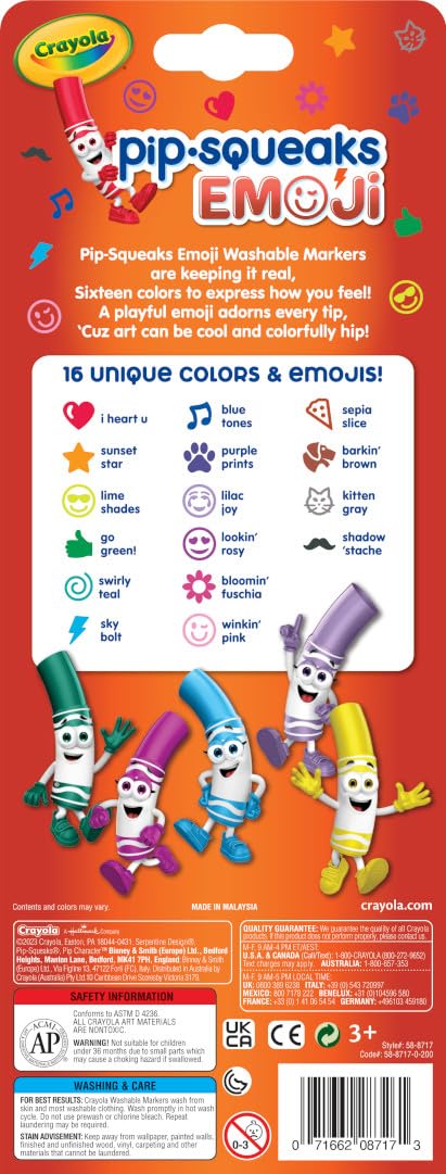 Crayola Emoji Pip Squeaks Washable Markers (16ct), Toddler Mini Stamper Marker Set, Coloring Supplies for Toddlers, Gift for Kids