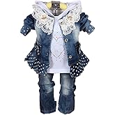 Yao 6M-4Y Infant 3Pcs Baby Girls Clothes Set Toddler Casual Outfits Lace Dress Jacket and Jeans