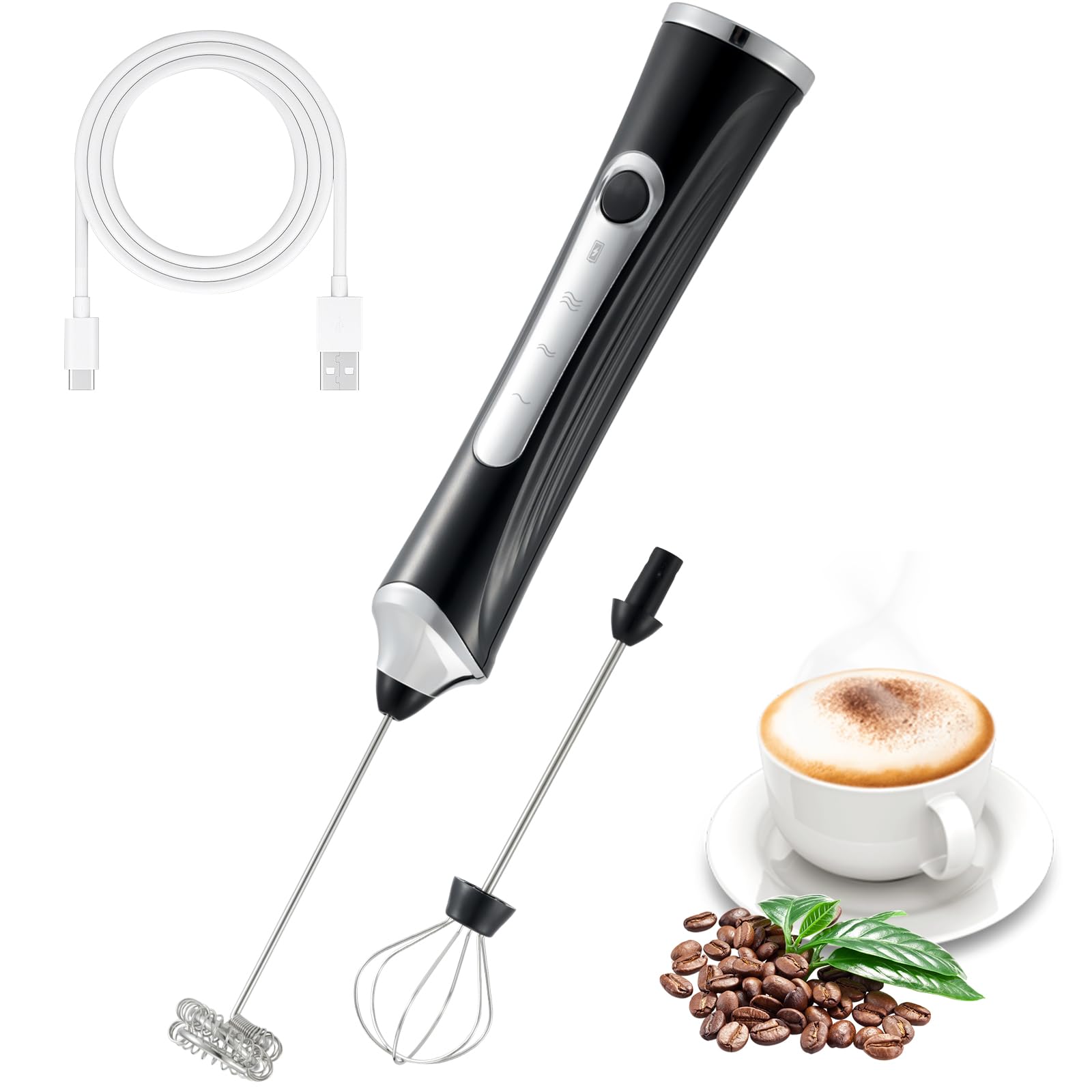 Photo 1 of *UNTESTED*
Freebala Handheld Electric Milk Frother with 2 Heads, Coffee Whisk Foam Mixer with USB Rechargeable 3 Speeds, Foam Maker Blender for Latte, Cappuccino, Hot Chocolate, Egg (Black)